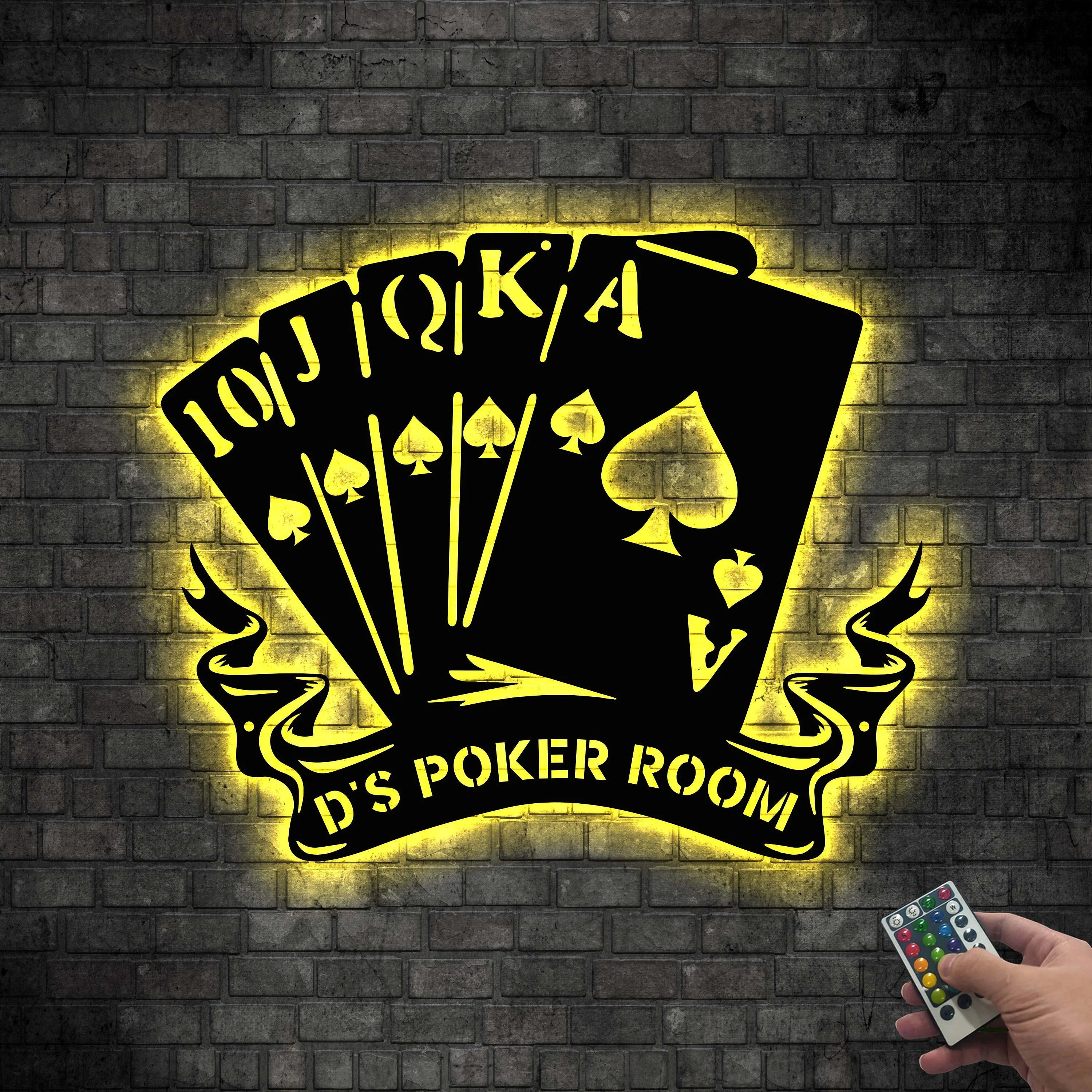 Poker Metal Wall Art, Custom Name Poker LED Wall Decor, Gift For Poker Lover, Poker Room Decor