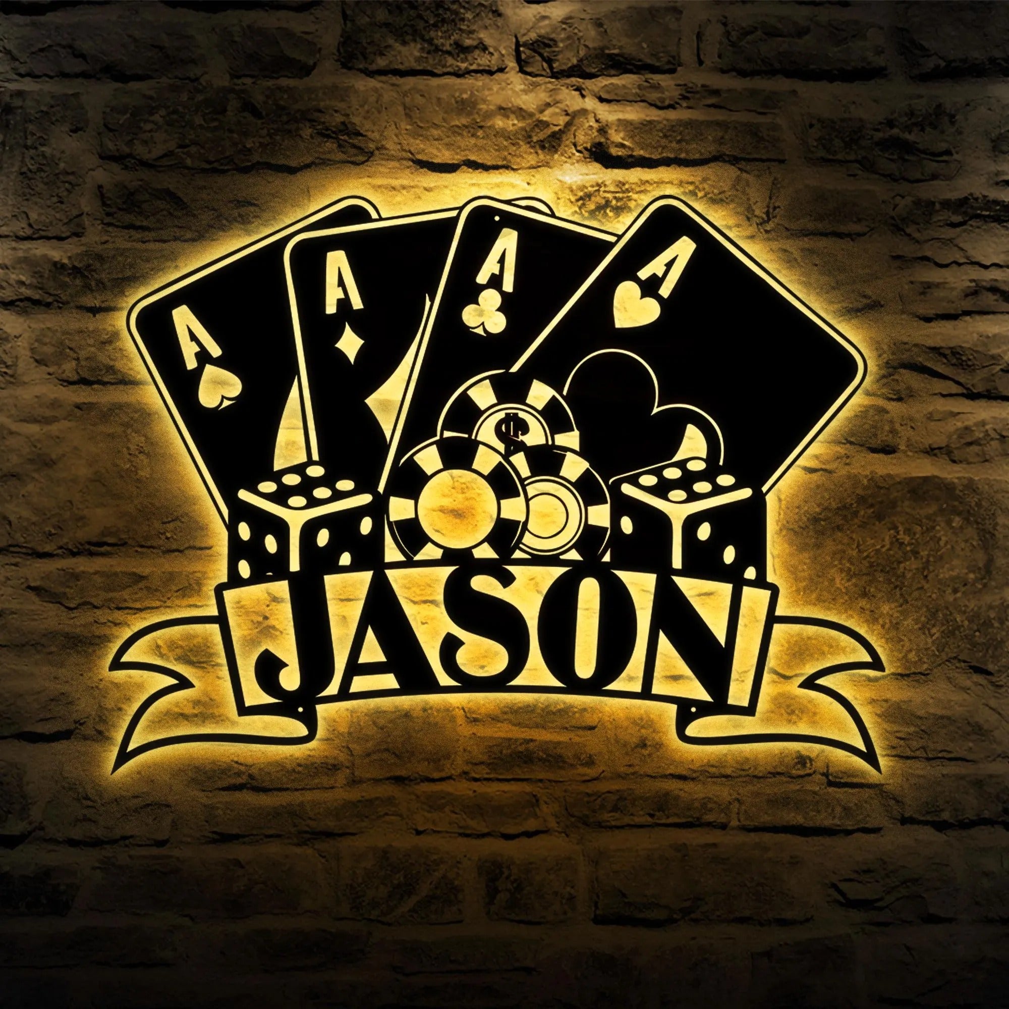 Personalized Poker Metal Wall Art LED, Gift For Poker Lover, Poker Game Room Decor