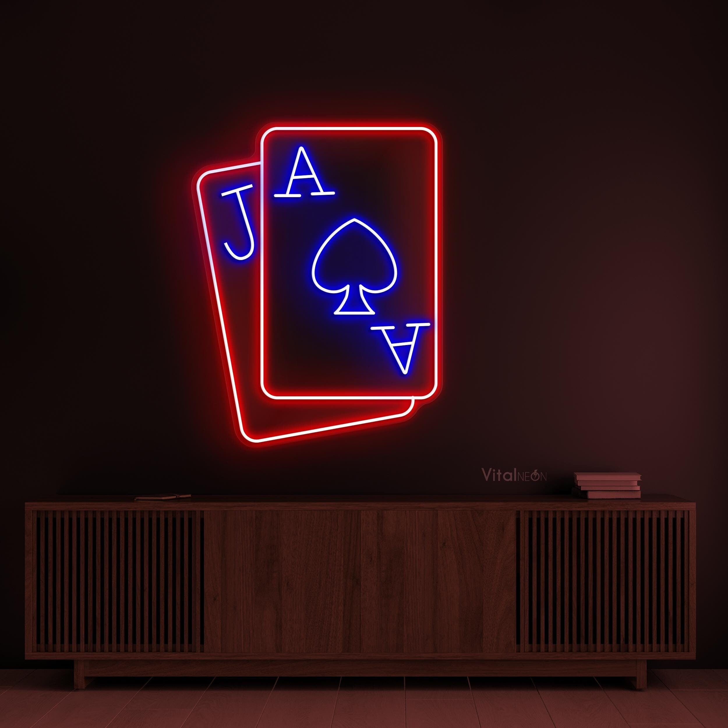 Custom Color Ace & Jack Neon Light - Casino Style LED Sign For Poker, Casino Led Light Wall Art, Poker Room Wall Decor