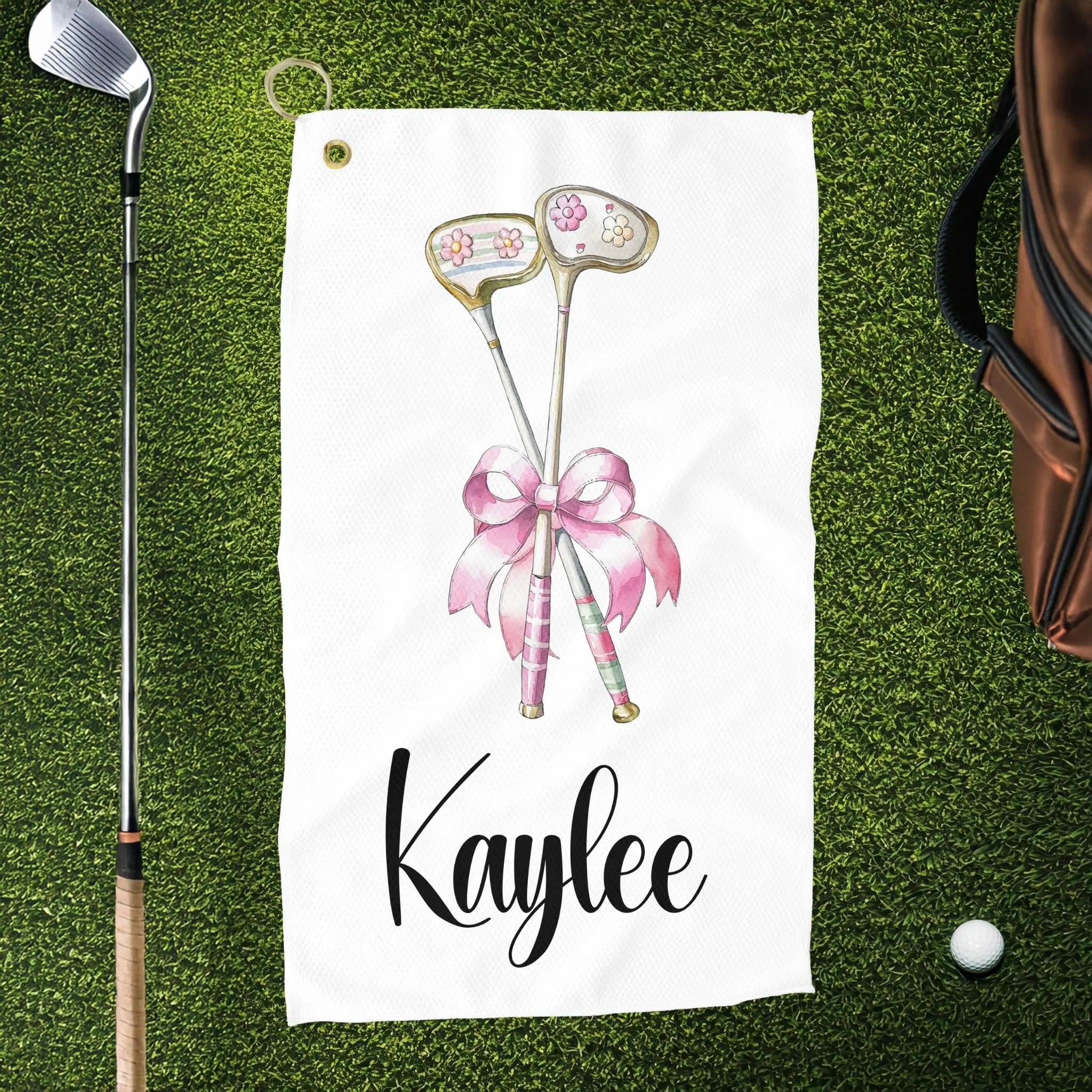 Personalized Golf Towel for Women, Towels With Pink Bow, Gift For Golfer