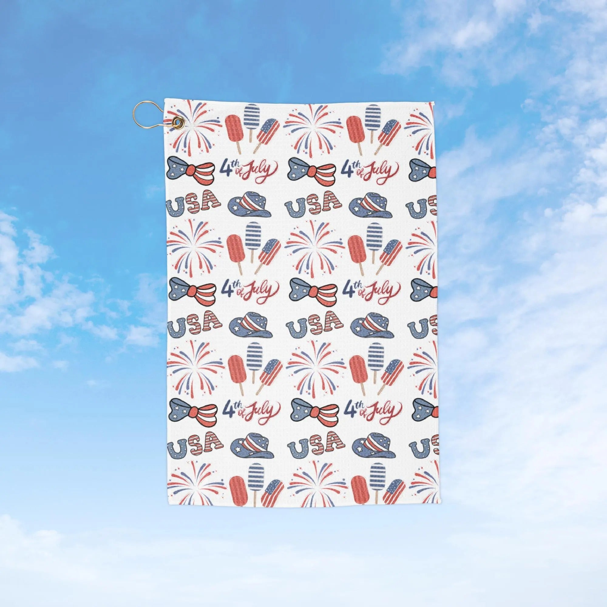 Golf Towel, Patriotic 4th of July Red White & Blue USA Design, Independence Day Gift