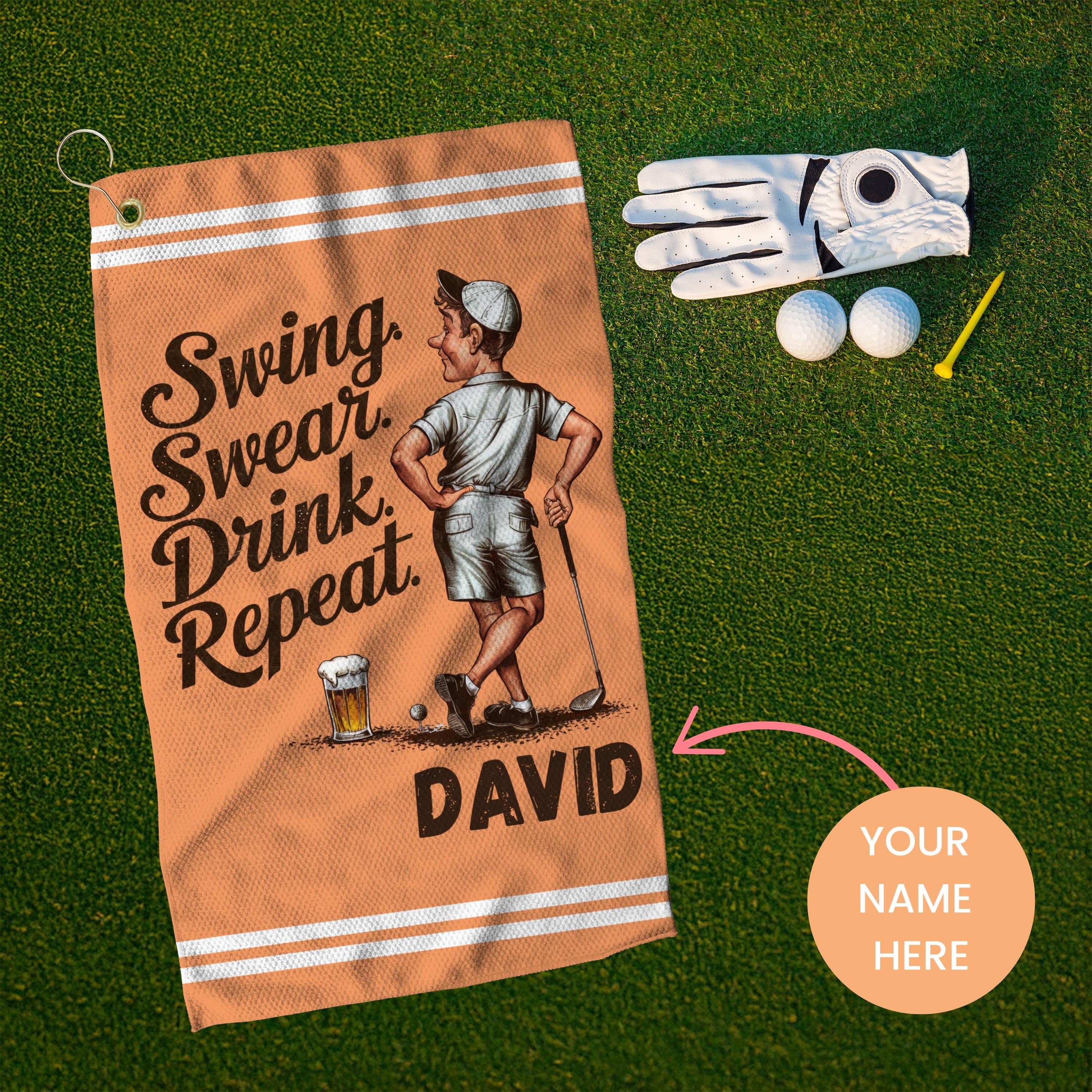 Personalized Name Golf Towel, Funny Golf Towels For Men, Beer And Golf Towel