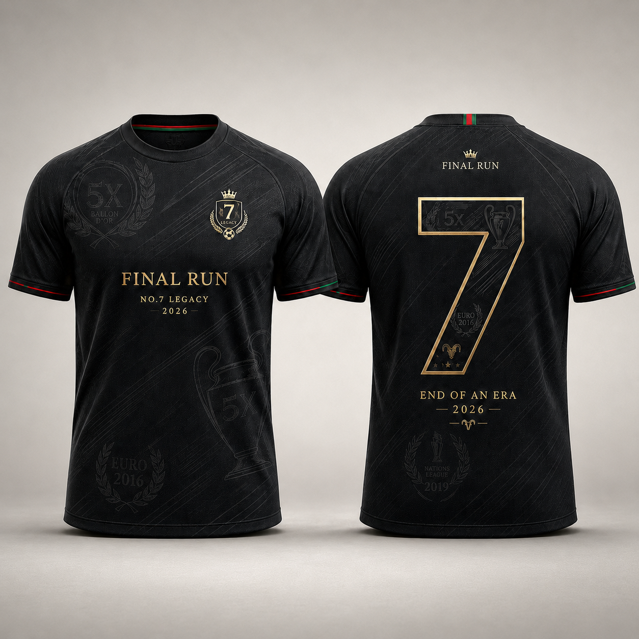 Final Run No.7 Legacy Football Jersey for Men – End of an Era 2026 GOAT Tribute Black Gold Soccer Fan Shirt