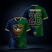 USA x Mexico Two Nations One Fan Custom Football Jersey – World Cup 2026 Dual Pride Soccer Fan Jersey
