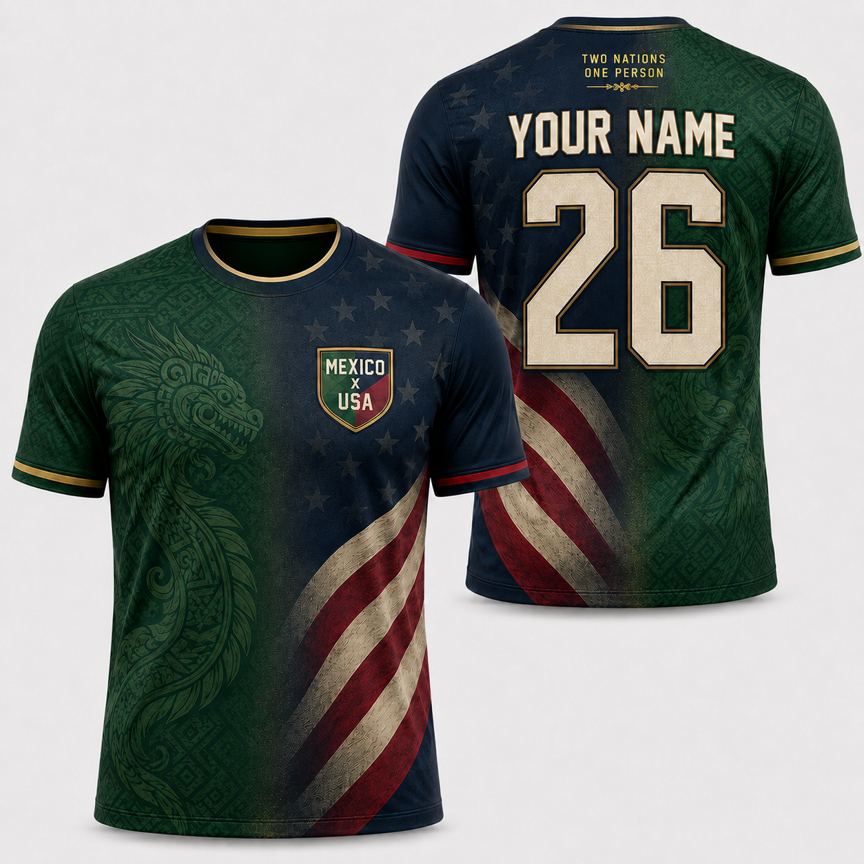 Custom Mexico USA Soccer Jersey – Two Nations One Person Personalized Football Fan Jersey