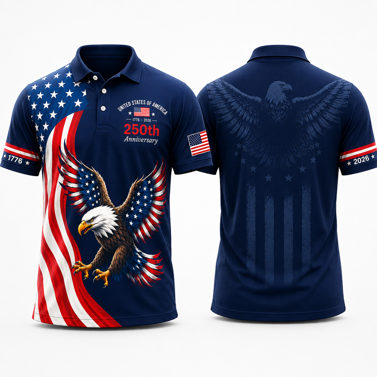 America 250 Eagle Polo Shirt for Men – Patriotic USA Flag Golf Shirt, 4th of July Dad Gift