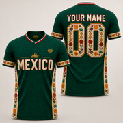 Custom Mexico Heritage Floral Football Jersey – Aztec Floral Personalized Green Fan Polo, Mexico Game Day Shirt