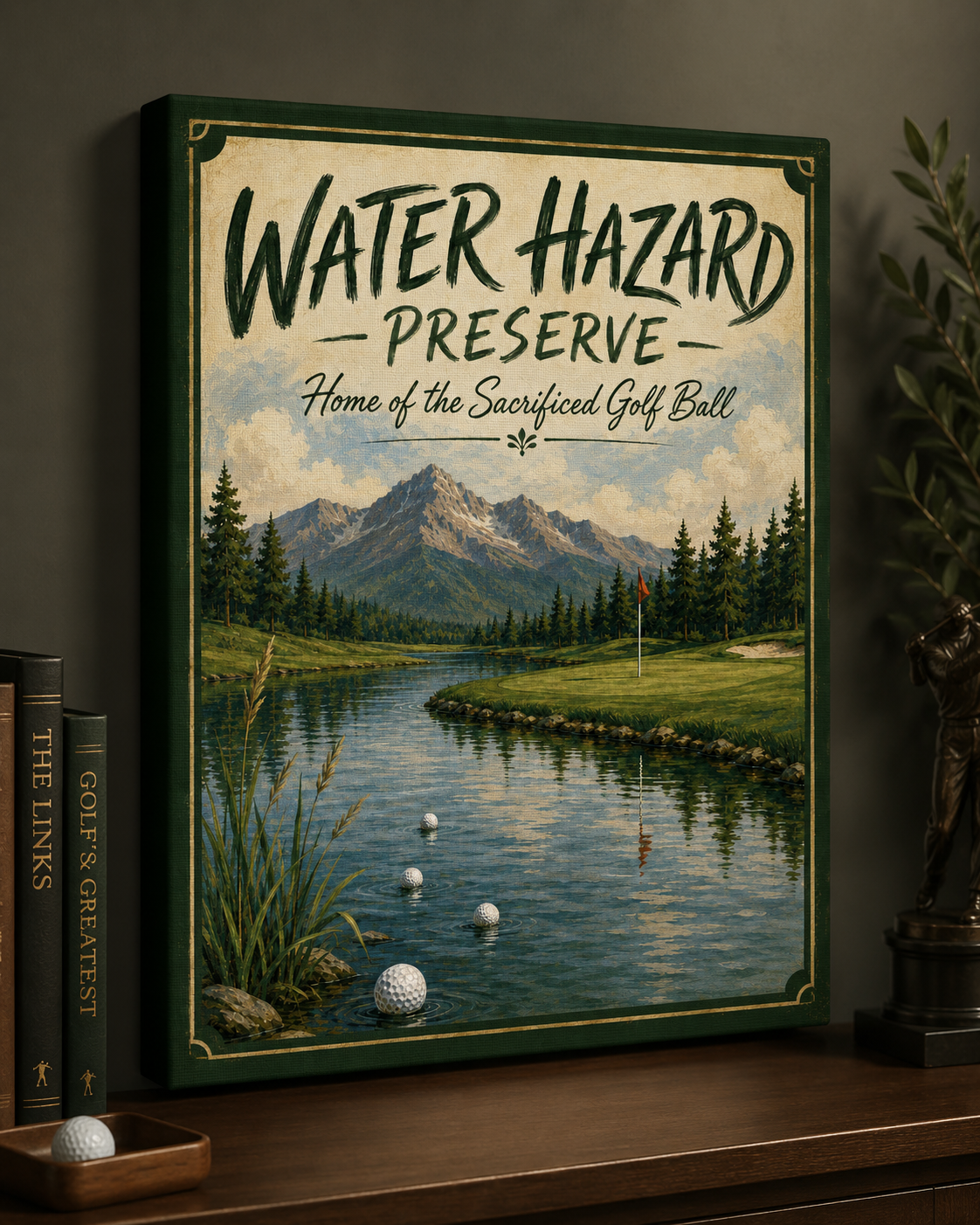 Water Hazard Preserve Golf Wall Art, Vintage Golf Course Canvas For Men, Golf Room Decor Gift For Golfer