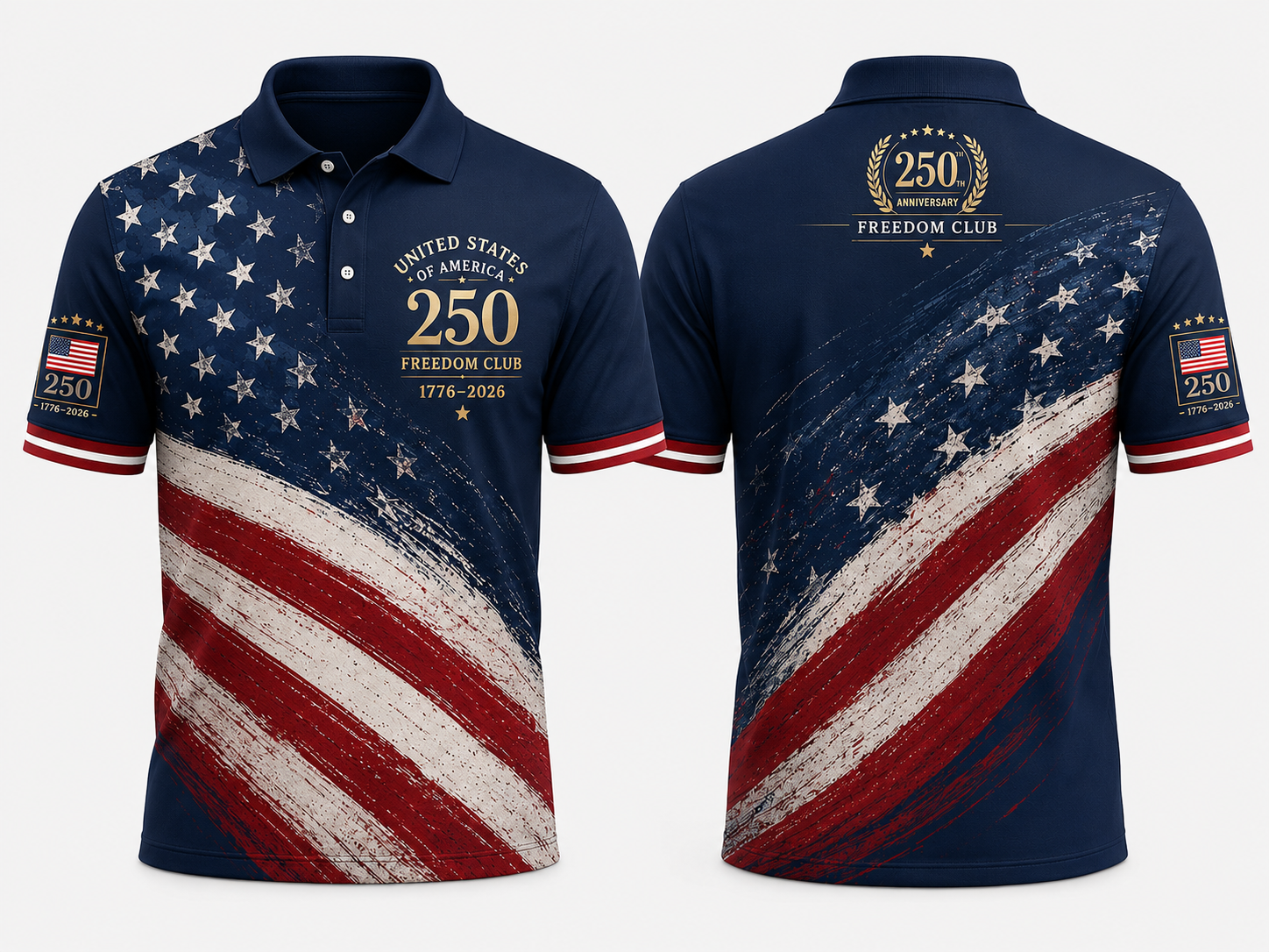 USA 250th Anniversary Freedom Club Golf Polo Shirt For Men, Patriotic American Flag Polo, 4th of July Golf Gift For Dad