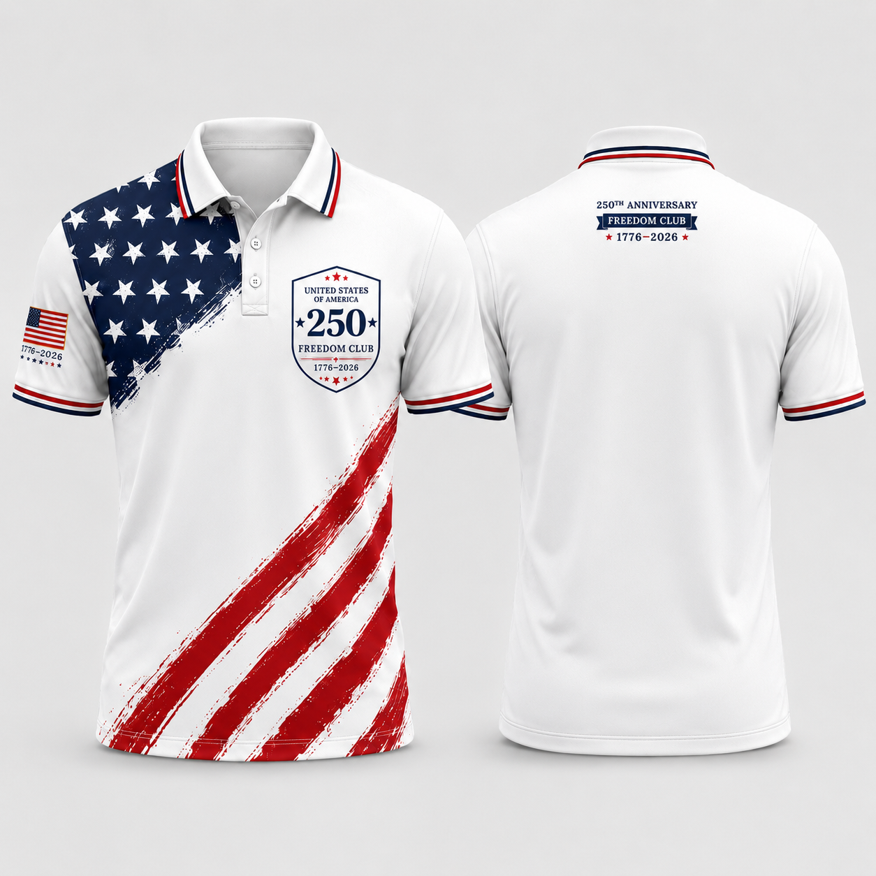United States of America 250 Freedom Club Polo Shirt – Patriotic 4th of July 1776–2026 Anniversary Golf Shirt