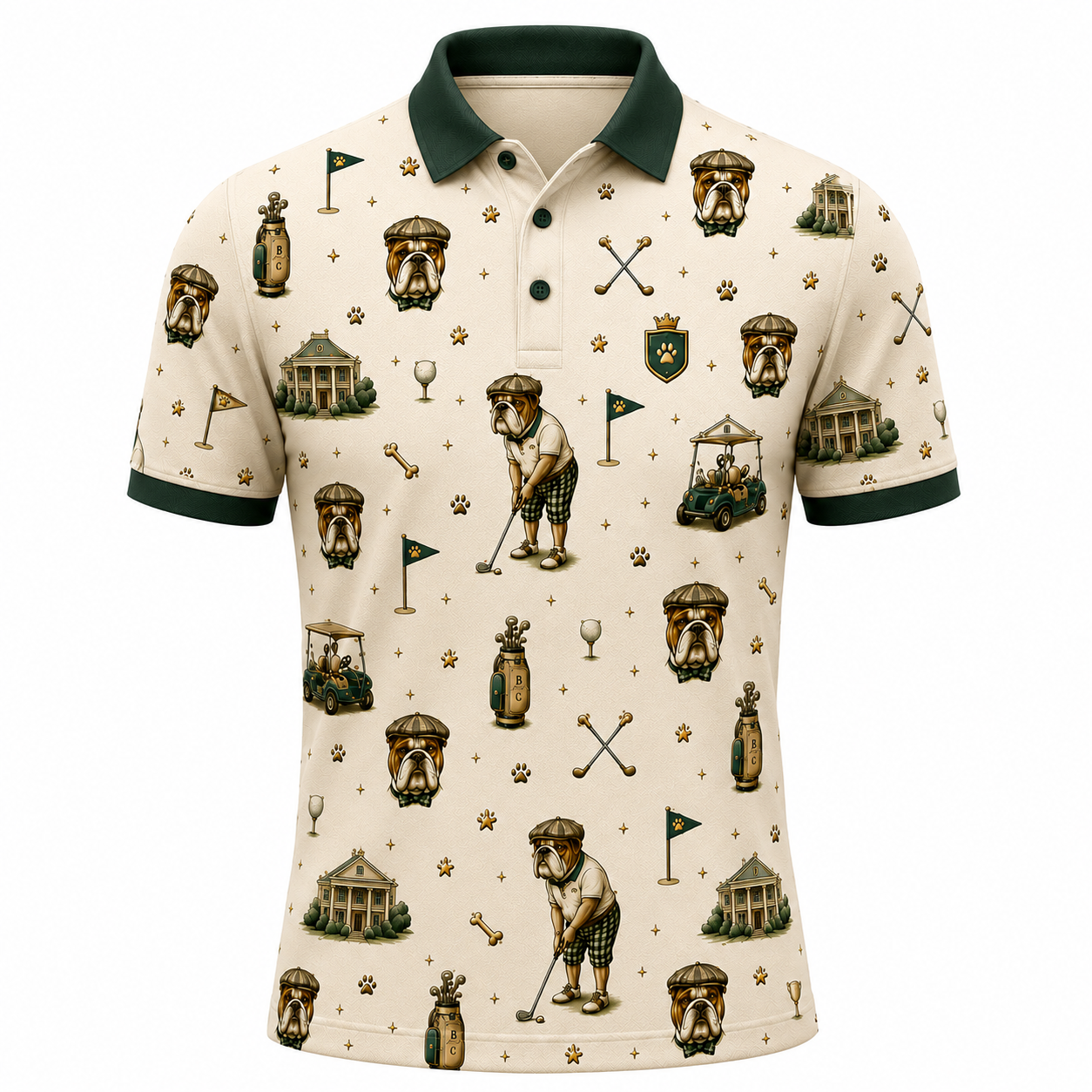 Funny Bulldog Golf Polo for Men – Old Money Country Club Dog Golfer Shirt