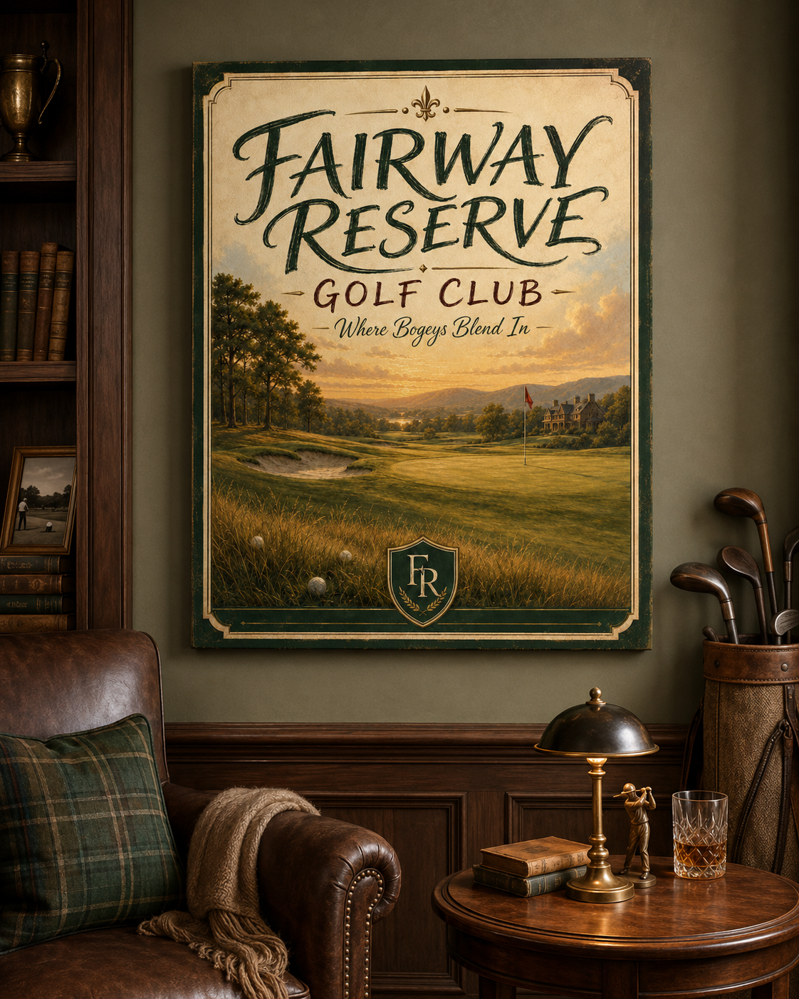 Fairway Reserve Golf Club Wall Art, Vintage Golf Course Canvas For Men, Golf Room Decor Gift For Golfer