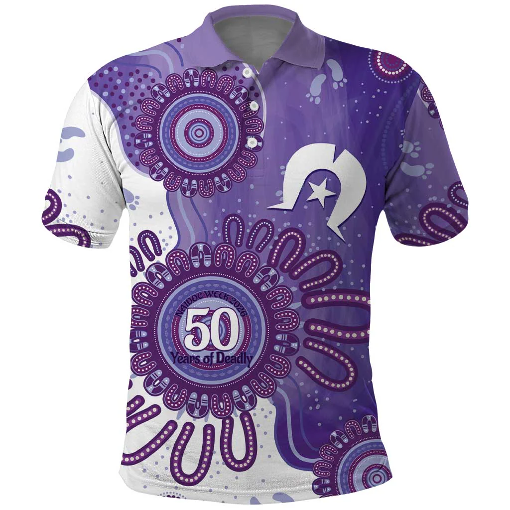 NAIDOC Week 2026 50 Years Deadly Dhari Purple Aboriginal Art Polo Shirt, Golf Shirt For Men, Funny Golf Shirt