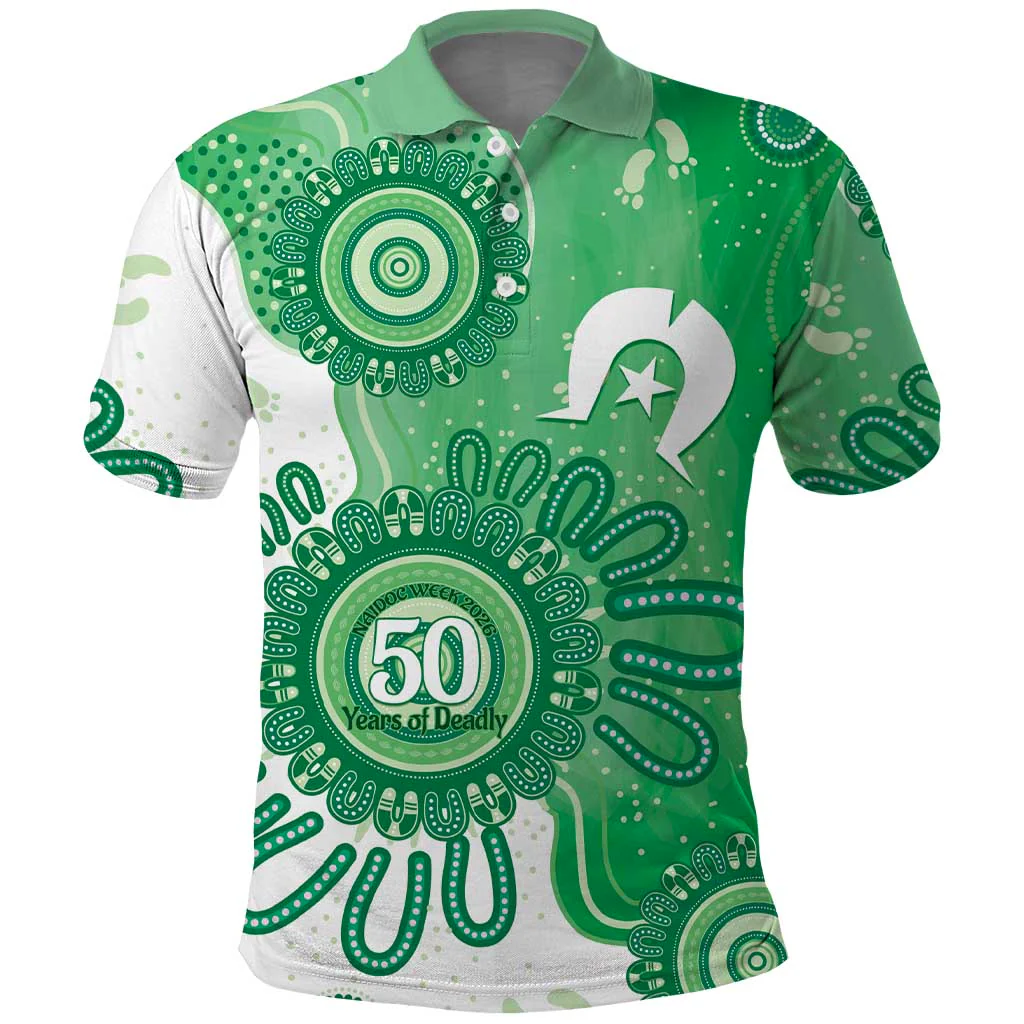 NAIDOC Week 2026 50 Years Dhari Green Aboriginal Art Polo Shirt, Golf Shirt For Men, Funny Golf Shirt