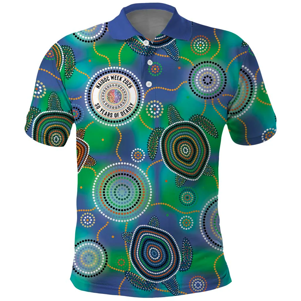 NAIDOC 50 Years of Deadly Sea Turtle Aboriginal Dot Art Polo Shirt, Golf Shirt For Men, Funny Golf Shirt