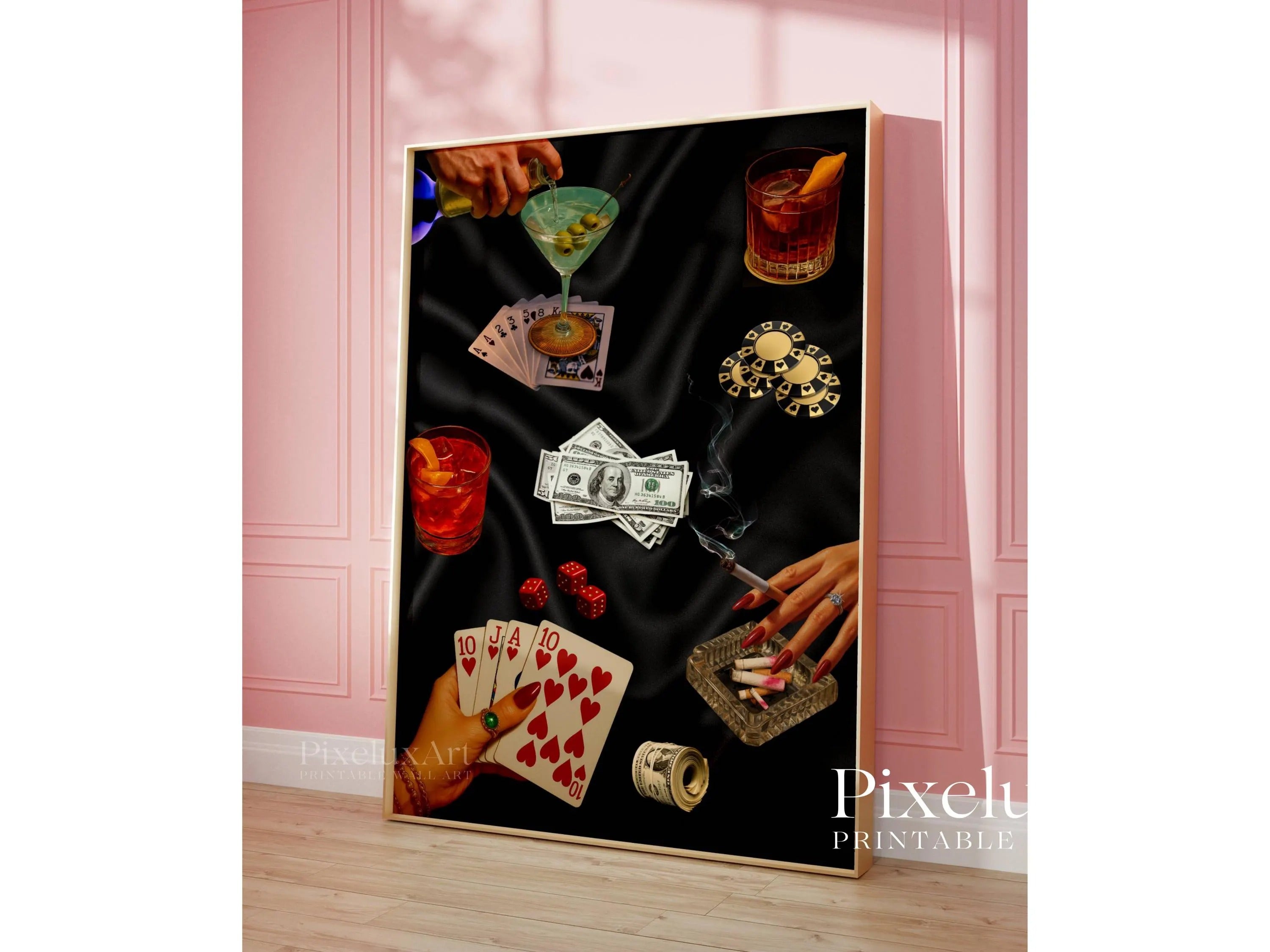 Vintage Playing Cards Wall Art, Retro Poker Night Print Canvas, Funky Playing Cards Poster