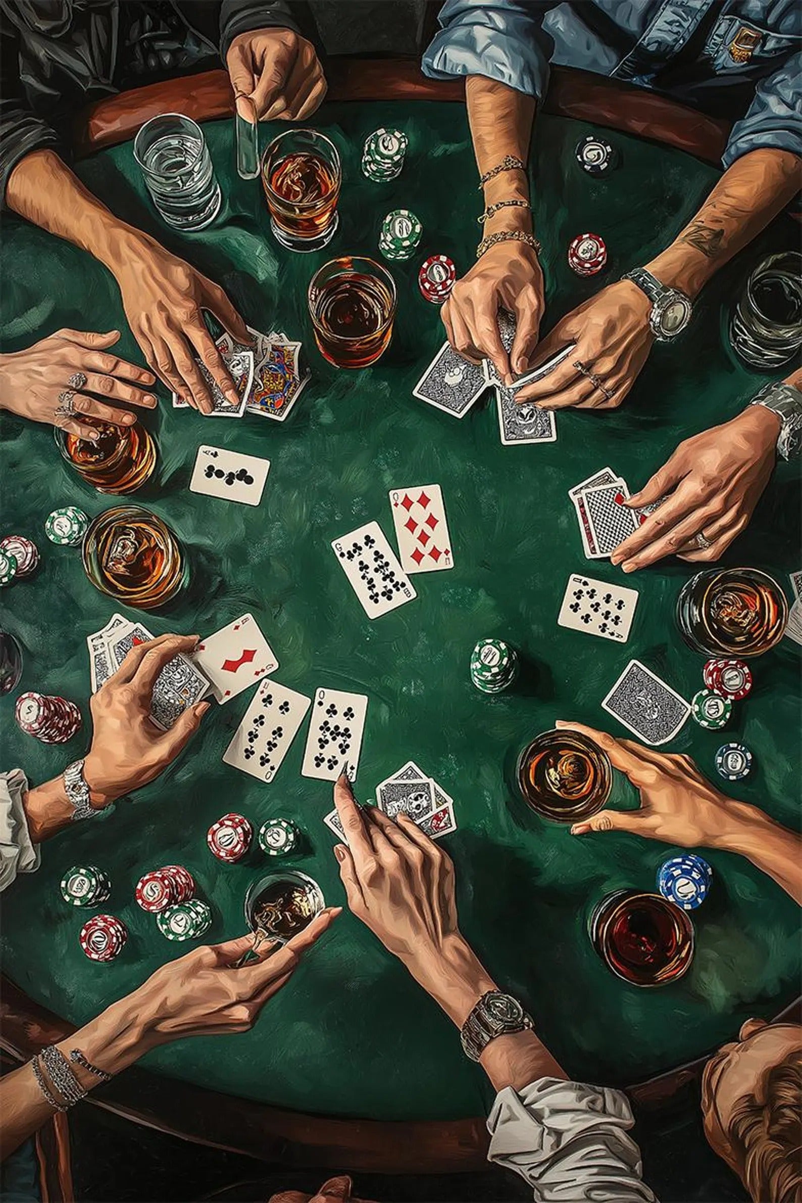 Playing Cards and Cocktails, Poker Night Poster, Casino Art Print Canvas, Poker Playing Canvas