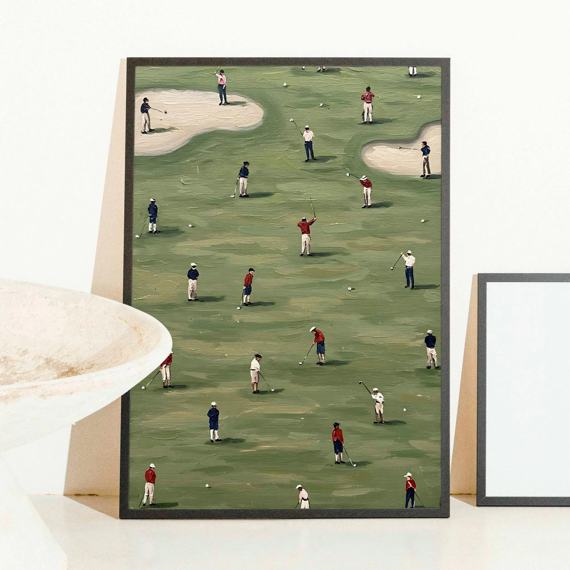 Printable Tiny Golfers Canvas, Minimalist Golf Poster, Vintage Golf Green Decor