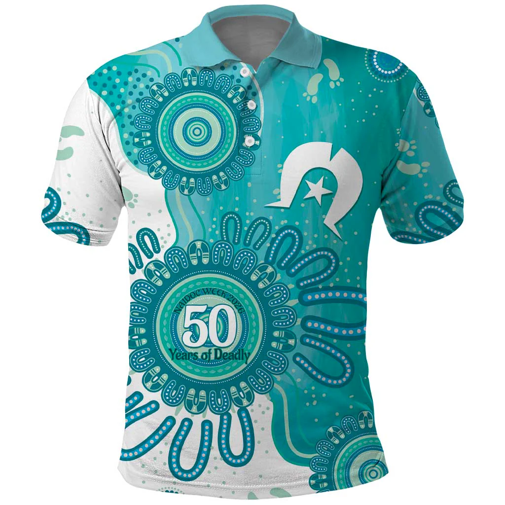 NAIDOC Week 2026 50 Years Deadly Dhari Cyan Aboriginal Art Polo Shirt, Golf Shirt For Men, Funny Golf Shirt