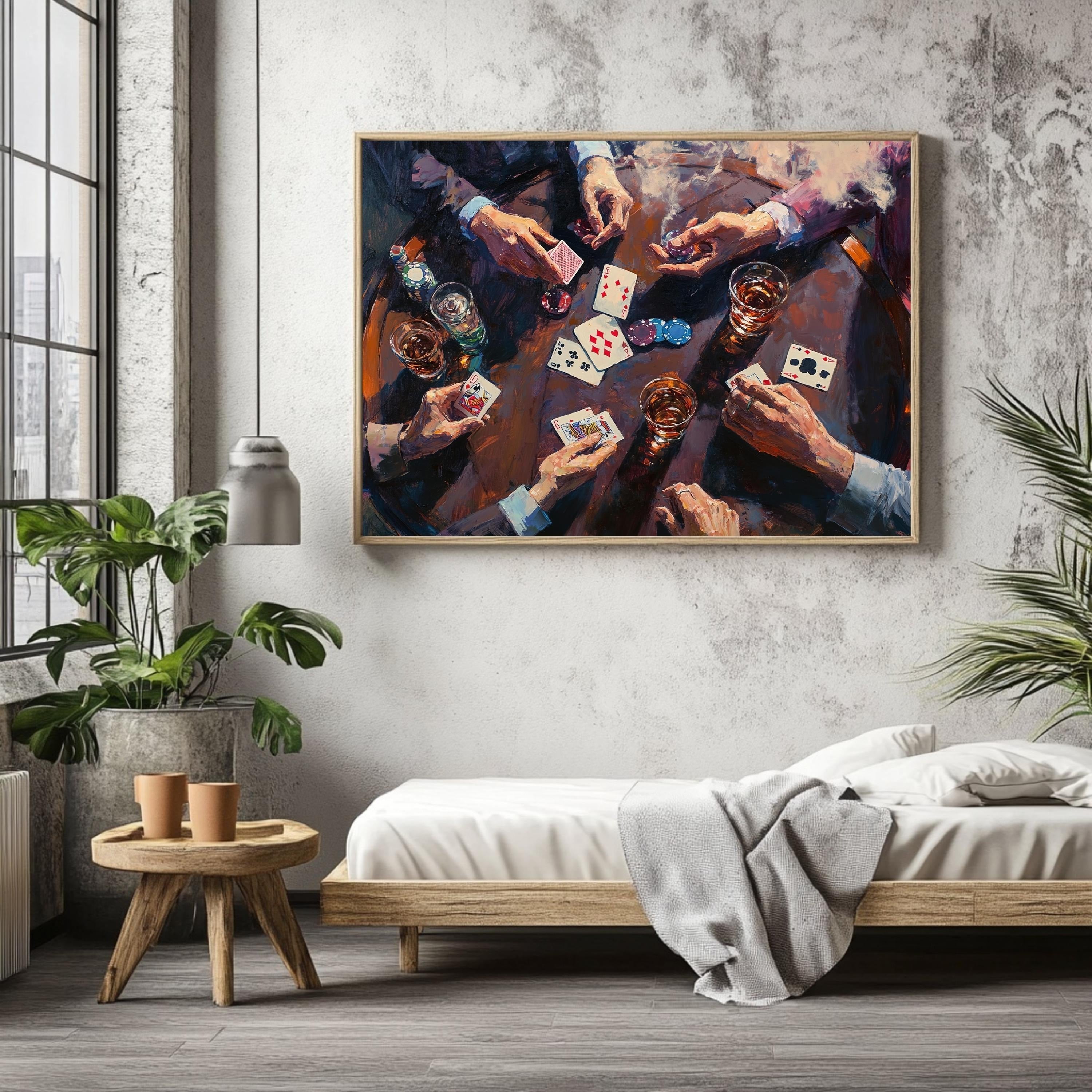 Retro Poker Night Print Canvas, Funky Playing Cards Poster, Casino Art Print, Poker Night Decor
