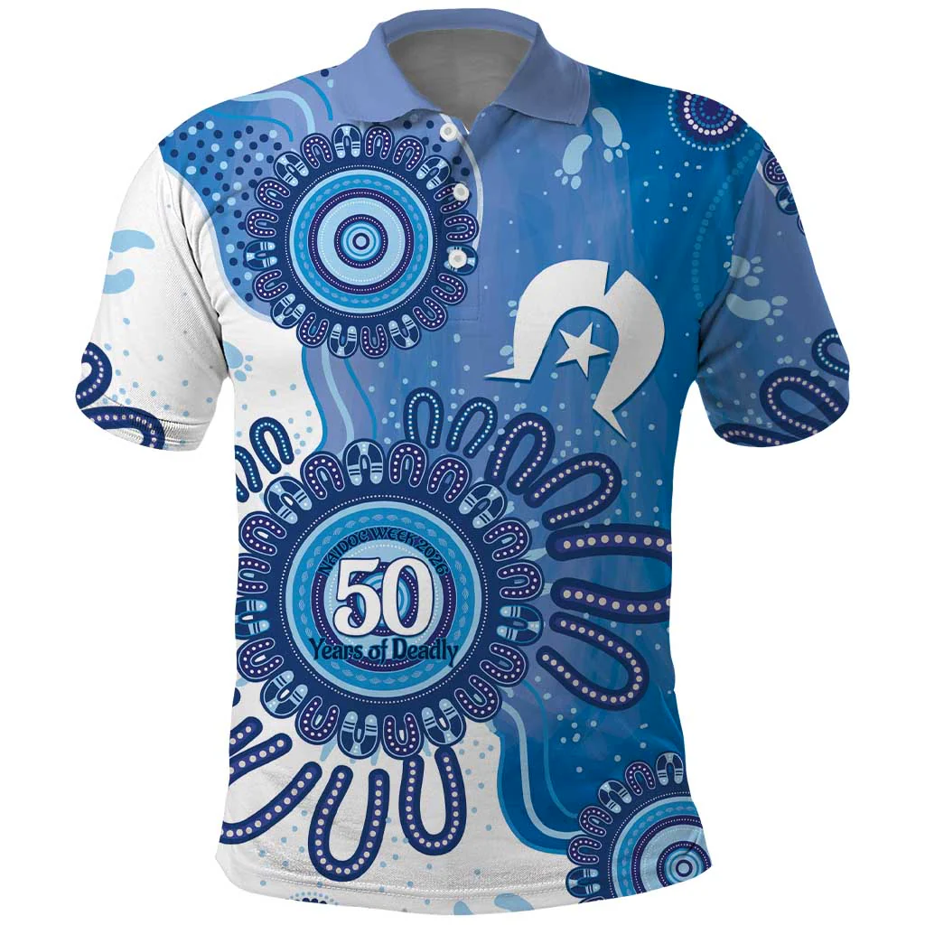 NAIDOC Week 2026 50 Years Deadly Dhari Blue Aboriginal Art Polo Shirt, Golf Shirt For Men, Funny Golf Shirt