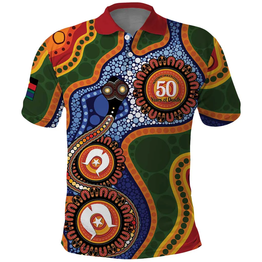 NAIDOC Week 2026 50 Years Of Deadly Dhari Snake Aboriginal Art Polo Shirt, Golf Shirt For Men, Funny Golf Shirt