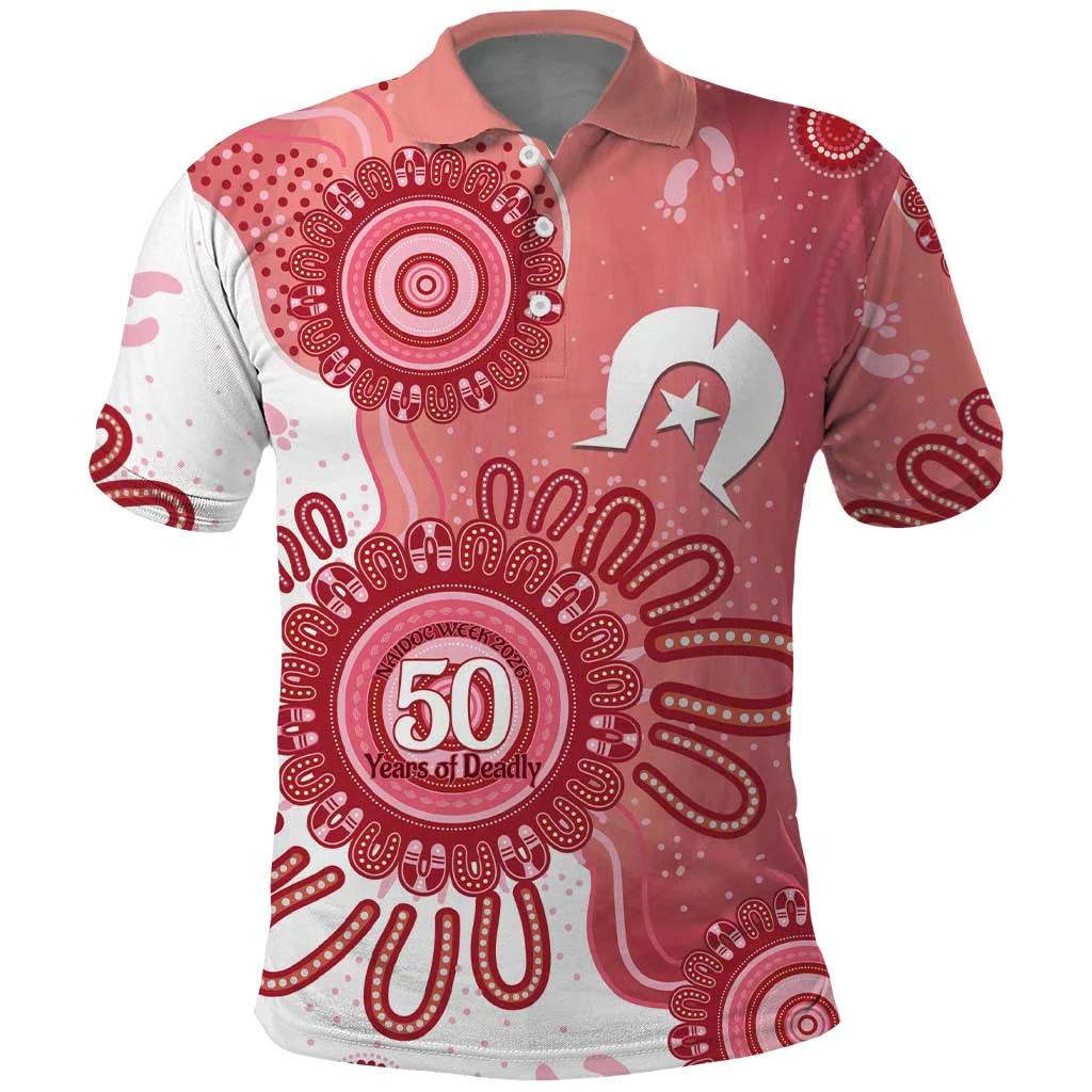 NAIDOC Week 2026 50 Years Deadly Dhari Pink Aboriginal Art Polo Shirt, Golf Shirt For Men, Funny Golf Shirt