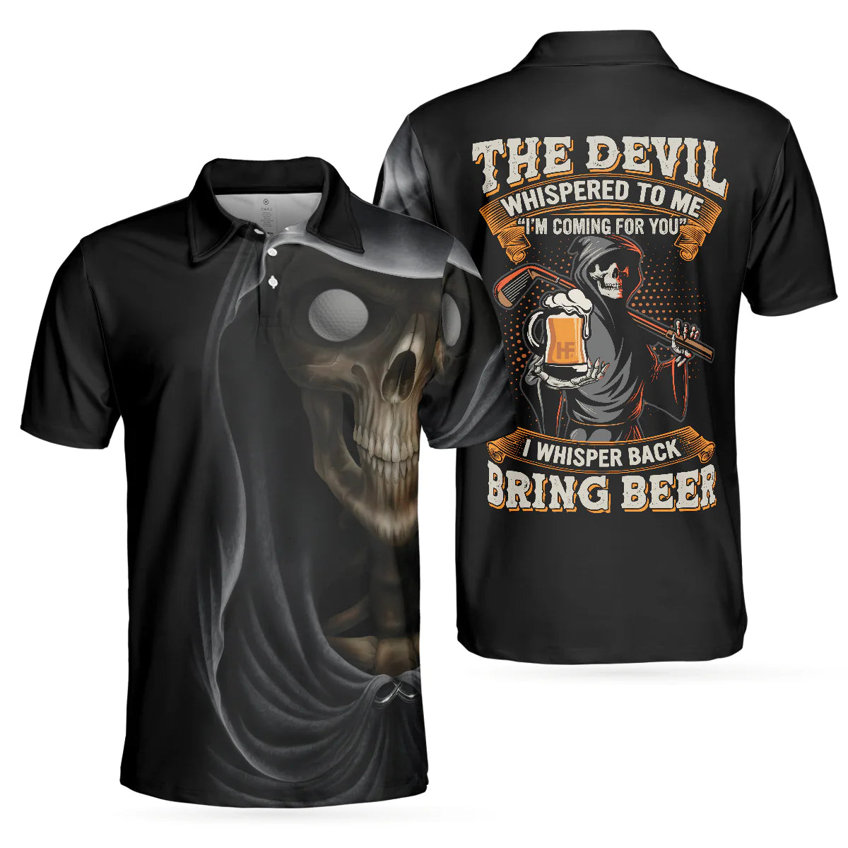 Edgy Skull Golf Polo Shirt for Men, Beer Lover Style for Men