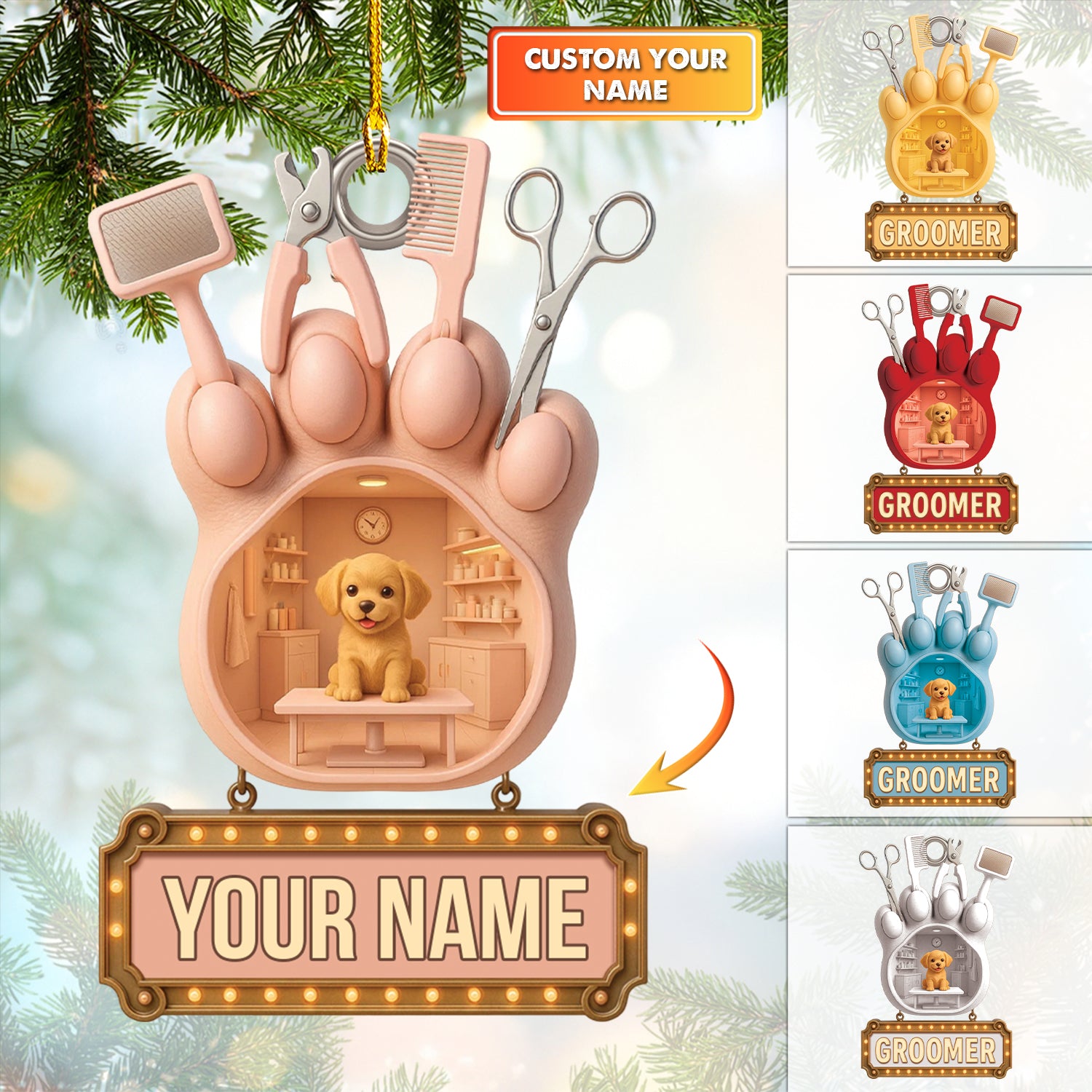 Personalized Groomer Ornament, Groomer Christmas Ornaments,  Grooming Ornament With Custom Name, Gift For Pet Lover