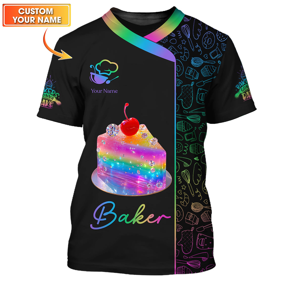 Personalized Colorful Baker Uniform, Custom Name Bakers Shirt for Baking Lovers