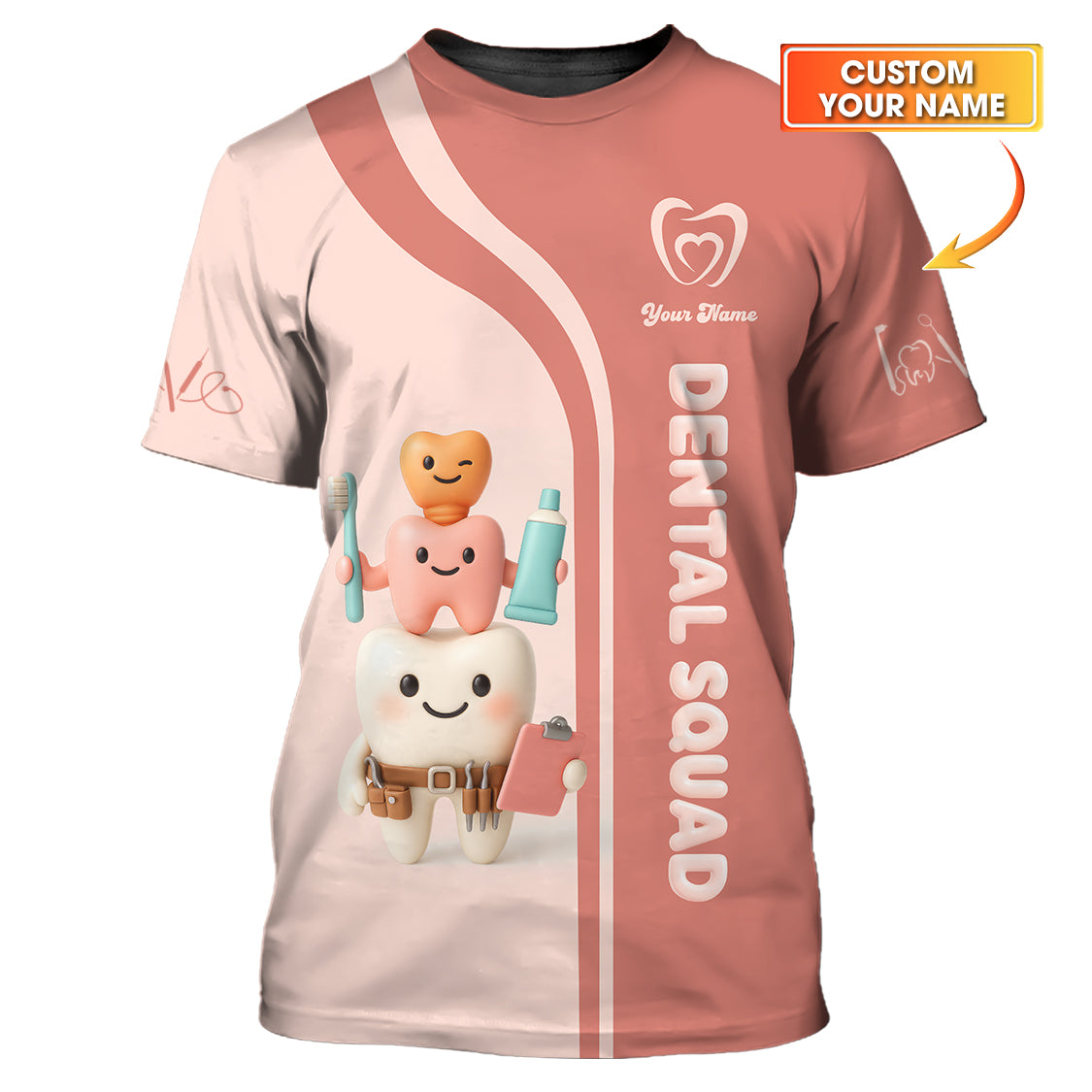 Personalized Dental Shirt For Women, Custom Name Dental Squad Scrub Shirts With Cute Tooth, Gift For Dentists