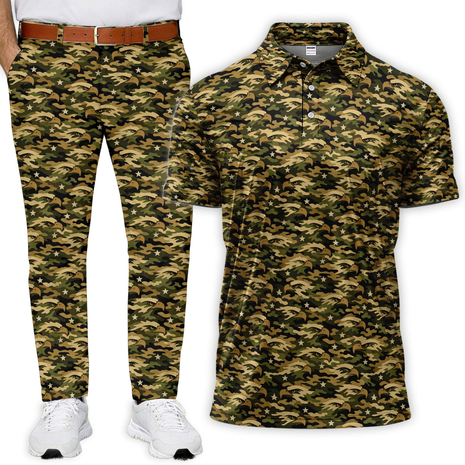 Camouflage Distressed Camo Green Pot Leaf Golf Set, Mens Golf Pants, Golf Set For Men