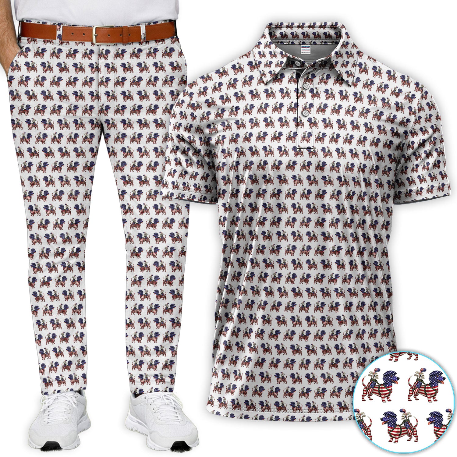 Patriotic Dachshund Golf Set, USA Flag Wiener Dog Pattern Golf Set, Crazy Golf Gift For Golfer