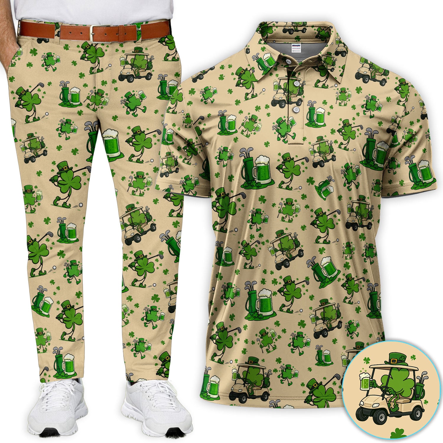St. Patrick’s Day Pattern Golf Set, Funny Irish Golf Cart Set, Lucky Shamrock Golf Set For Men