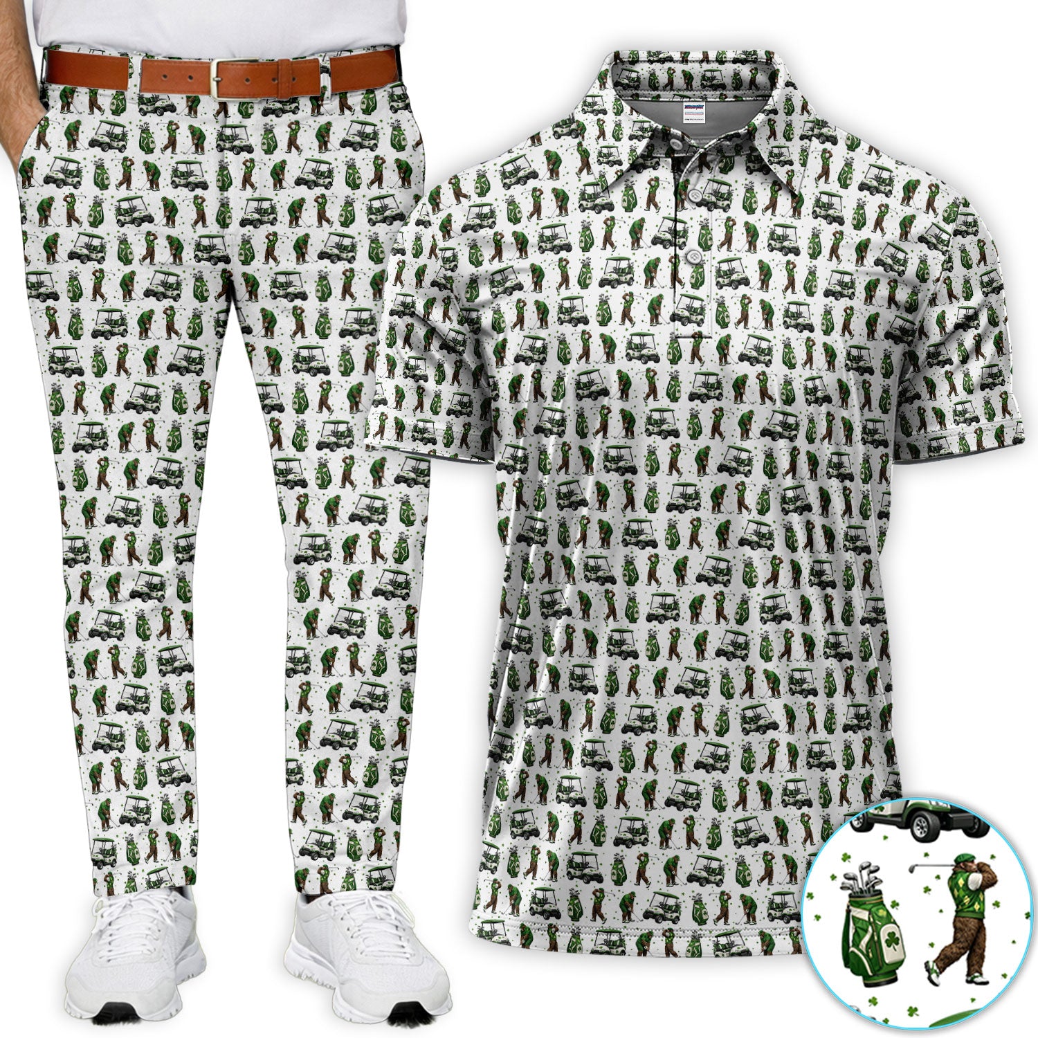 Bigfoot Golf St. Patrick’s Day Pattern Golf Set, Sasquatch Golf Set For Golfer, Crazy Men's Golf Gift