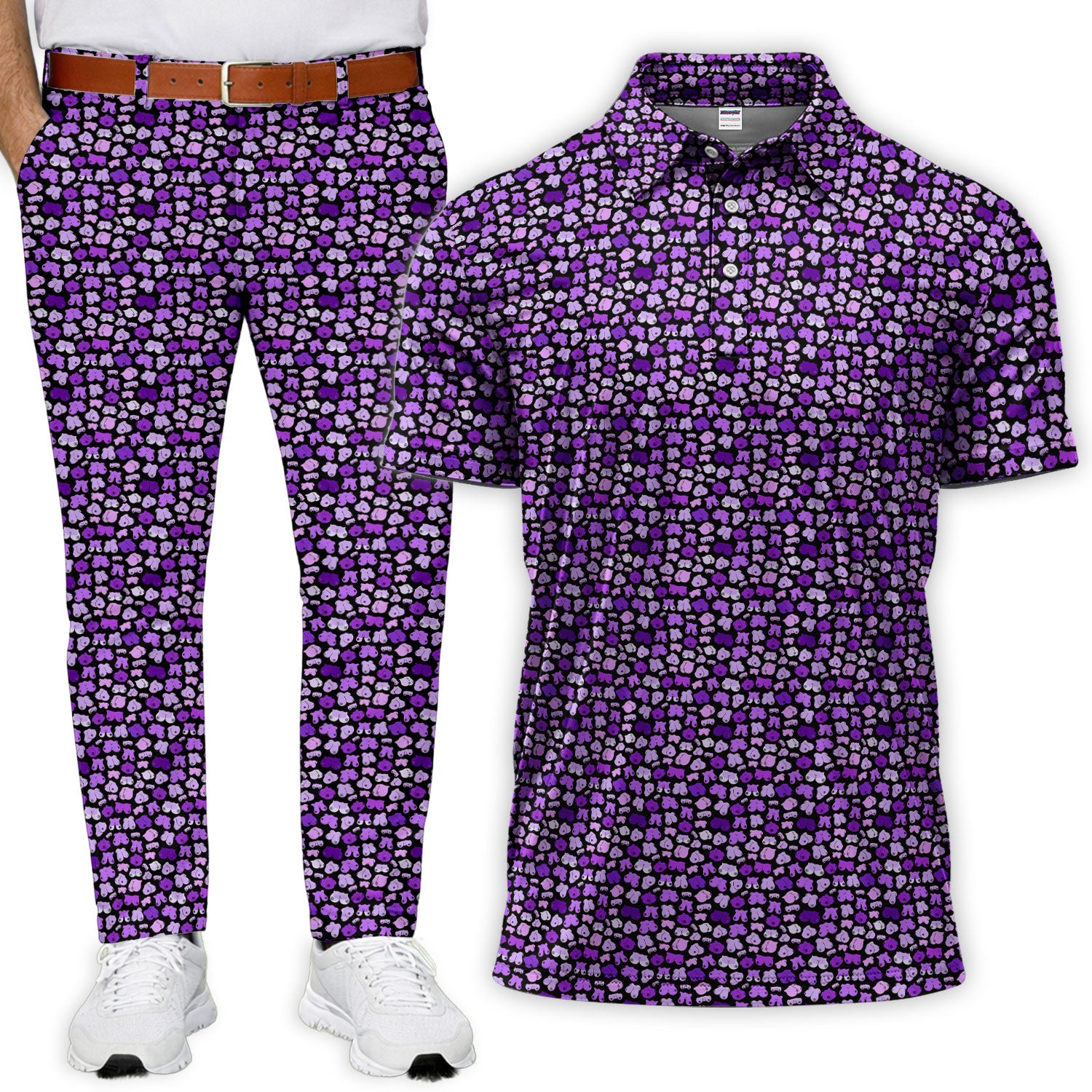 Funny Dirty Black Purple Seamless Pattern Golf Set, Mens Golf Pants, Golf Set For Men